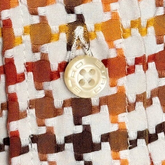 VTG ETRO Shirt Sz.6 Cream Brown Houndstooth Academia Career Italian Old Money - Picture 10 of 14